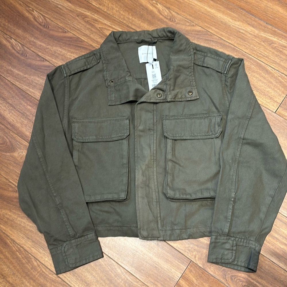 Women’s dynamite, utility jacket size large, military green.